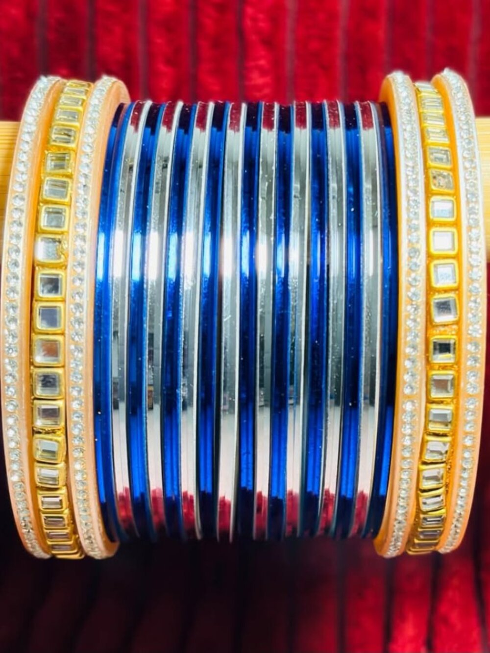 Women's One-Hand Metal Bangle Set, Two-Tone Silver Edged Stackable Wristbands, T